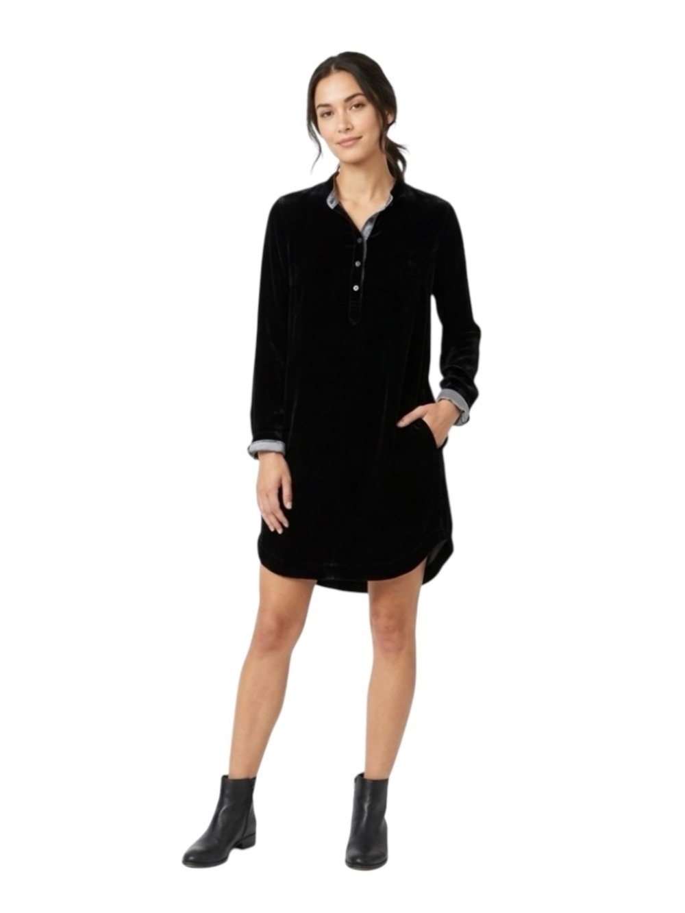 CP Shades Jasmine Velvet Silk Tunic Dress XS Black Lagenlook Pockets Goth Chic